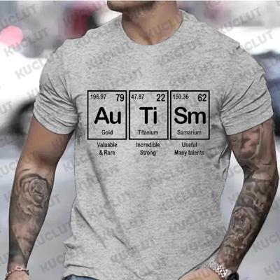 Îmbrăcăminte pentru bărbați Tricouri Tabel Periodic Autizm pentru femei Tricouri Conștientizare Autizm Mânecă Scurtă Tricouri Unisex Negru Haine Bărbați