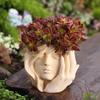 Artistic Women Head Planter Imitation Stone Texture Resin Plant Pot Elegant Female Face Planter for Succulents Indoor Balcony Bedroom Decor