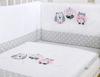 Children's Bedding Set 120x90cm with a 3-piece Bumper, Gray Owls, with Gray and Pink Embroidery