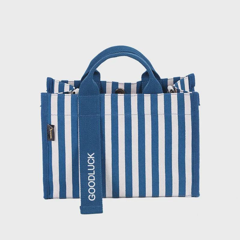 Drezm Korean Crossbody Tote - Small Square Canvas Striped Bag for Women