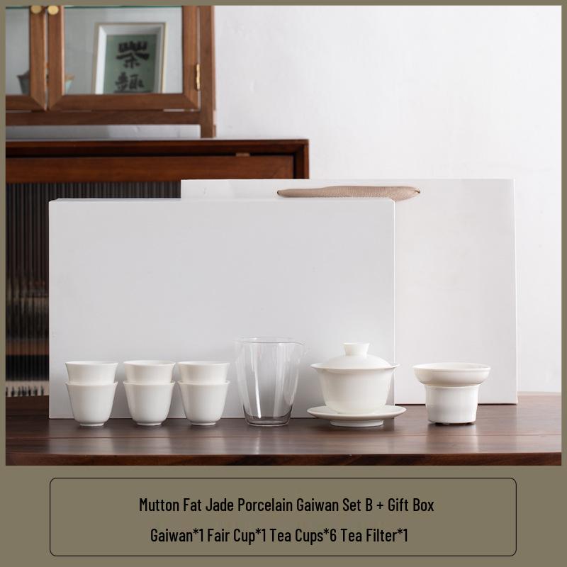 Lux Mutton Fat White Porcelain Kung Fu Tea Set: Gaiwan & Teacup with Portable Gift Box