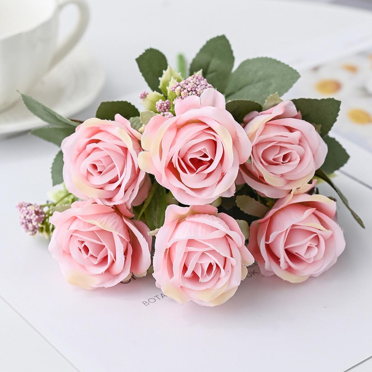 

Artificial Flowers Silk Roses Bouquet Garden Home Room Table Vases Wedding Bridal Bouquets Festival Decor Pretty Diy Craft Gifts 1pcs