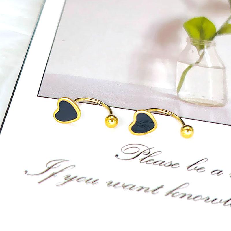 Heart Drip Oil Titanium Steel U-Shape Screw Earrings - Trendy Japanese Korean Unisex Design for Ear Cartilage