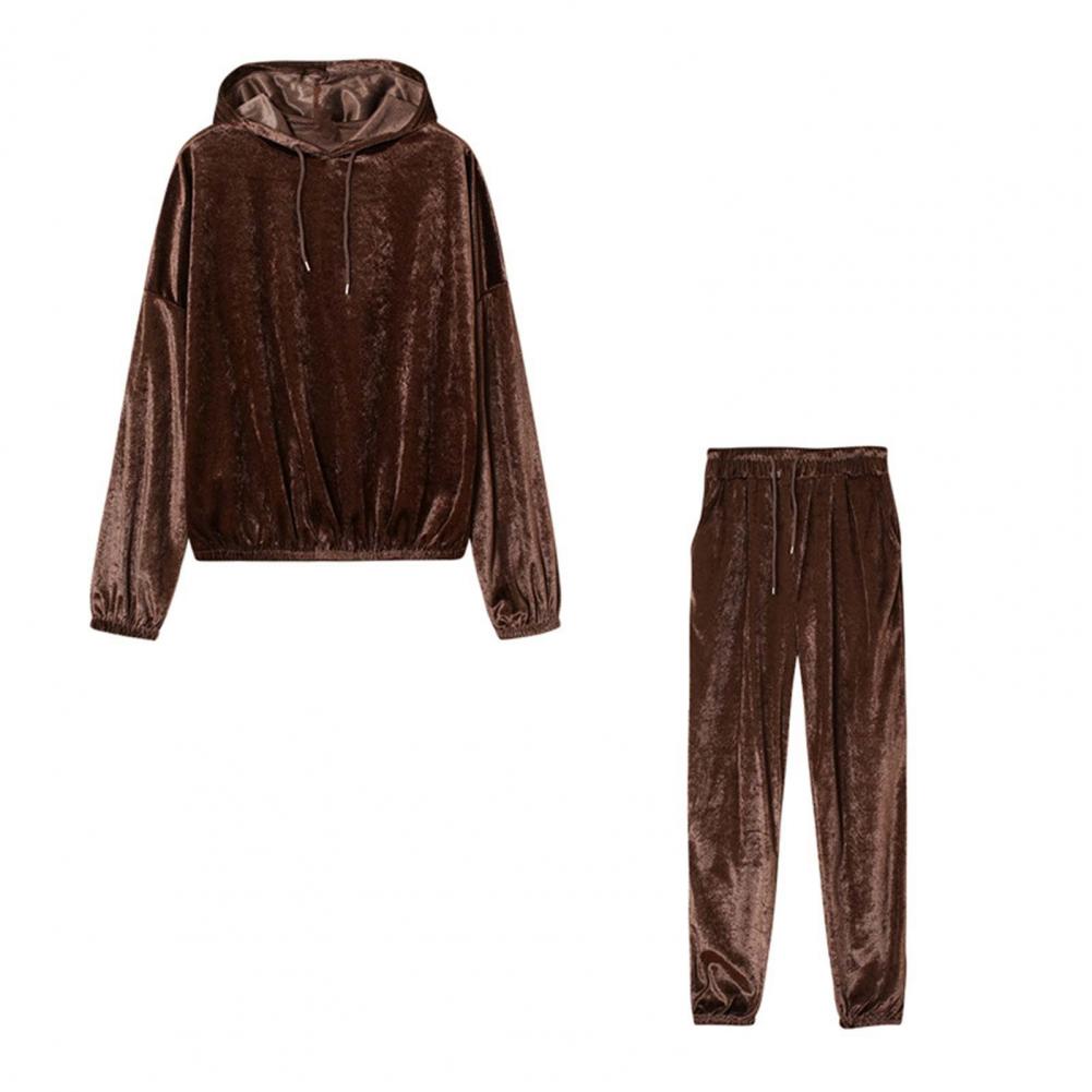 1 Set Sweatshirt Sweatpants Solid Color Elastic Cuff Autumn Winter Thick Warm Pullover Pants for Daily Wear