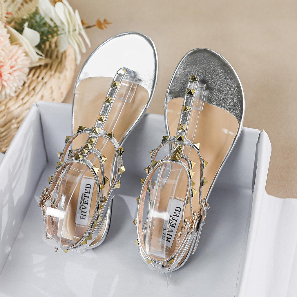 Summer Outdoor Women's Flat Sandals British Style Ladies Casual Roman Flats Stylish Rivet