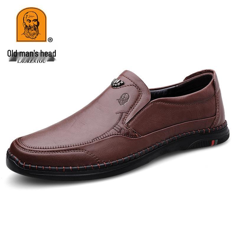 Men s Leather Business Casual Shoes, Cowhide, Flat, All-Season, Low-Cut, Round-Toe 38 чёрный