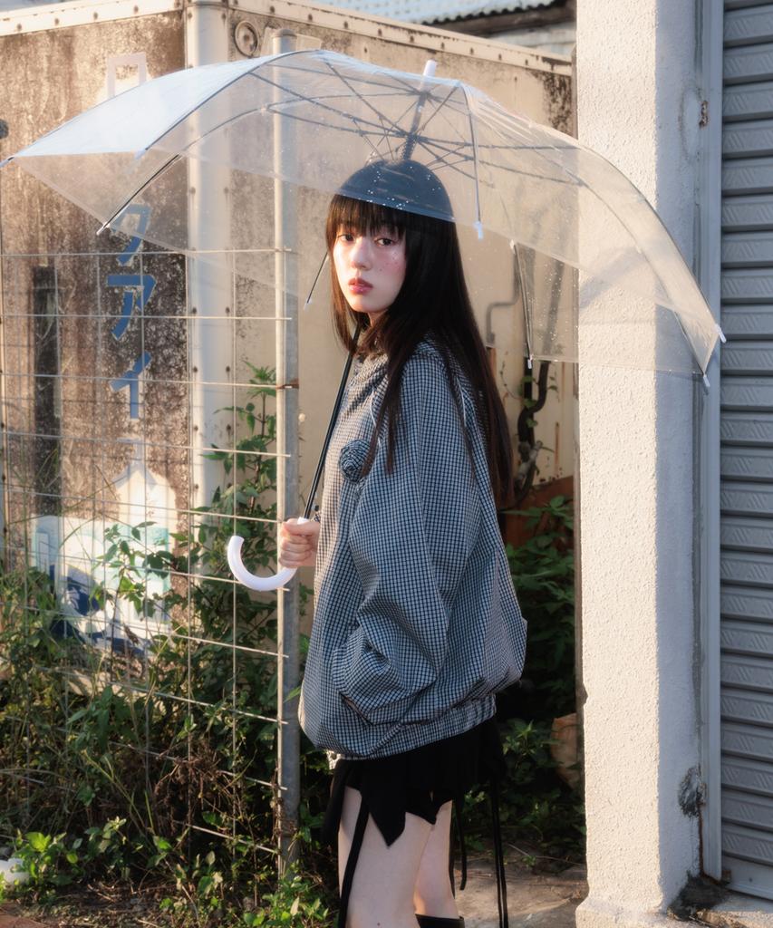 ROSEFRANTZ Rose Corsage Check Windbreaker [Navy]