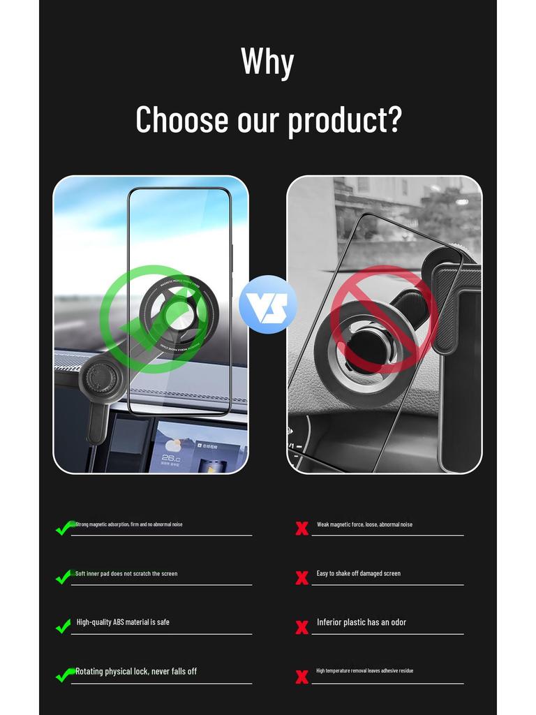 Universal Magnetic Car Phone Holder for Central Control Display - Non-Damaging Stand