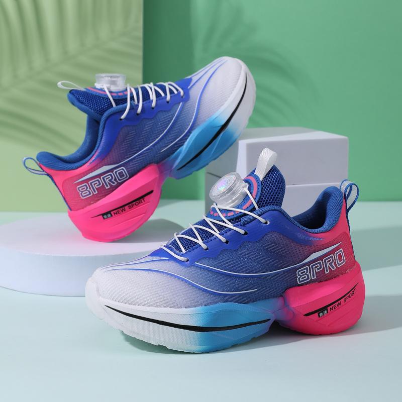 2025 new running shoes boys primary and secondary school students non-slip rotating buttons teenagers summer breathable running shoes wear-resistant