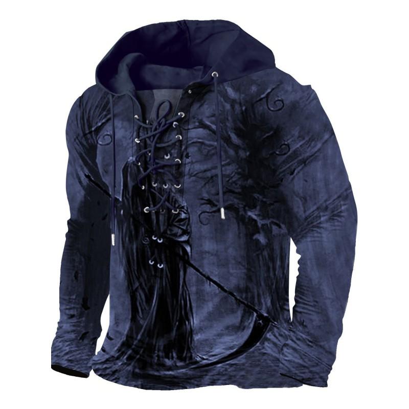 Herren Kapuzenpullover Lockerer Schnitt Mit 3D Digitalem Tierdruck Air Layer Stoff Langarm Freizeit Oberteil Alles