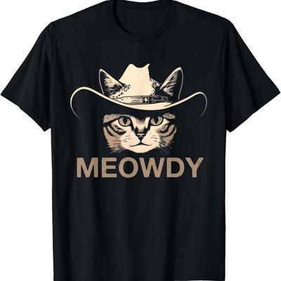 Meowdy Funny Country Music Cat Cowboy Hat Vintage Cat Meme T-Shirt