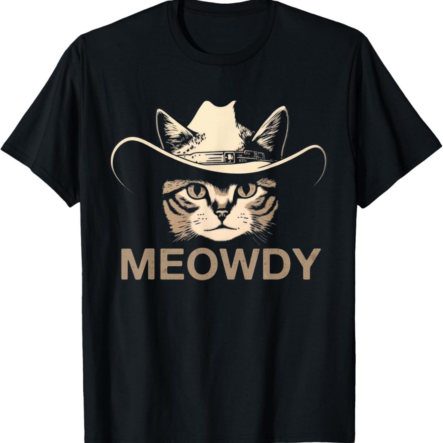 Meowdy Funny Country Music Cat Cowboy Hat Vintage Cat Meme T-Shirt S чёрный