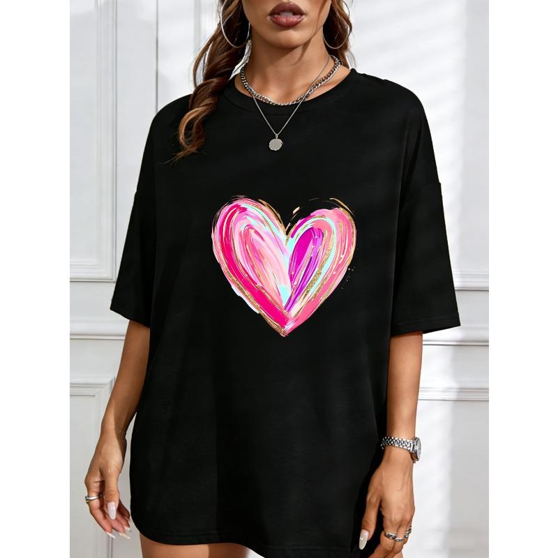 White T-Shirt With Pink Heart Print For Casual Wear