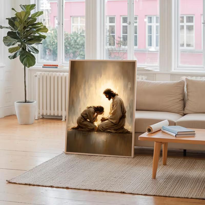 Unframed Canvas Art Featuring a Blessing Touch, Depicting a Sacred Moment. Perfect for Vintage Chic Home Decoration Ideal for Christmas And Halloween
