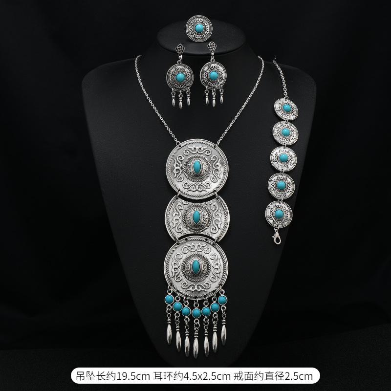 Long Tassel Necklace Vintage Exotic Bohemian Vacation Bracelet Earrings Travel Photography Suit Women