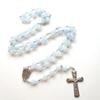 Yoga Room Decorations Gift Blue Jades Bead Cross Rosary Necklaces Bead Chain Pendant Ornaments for Home Church