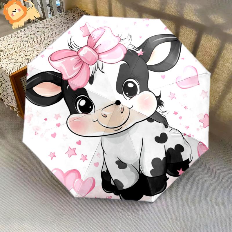 1 PC Automatic Folding Umbrella - Cute Cow Pattern, Portable & Foldable Design with 8 Ribs, Christmas Birthday Gifts