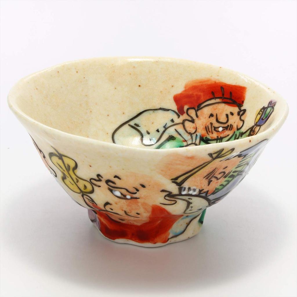 Mino Wada rice tea colored Seven Lucky presentation ware, Hitori, bowl, bowl, painting, Gods, box, 105-0031