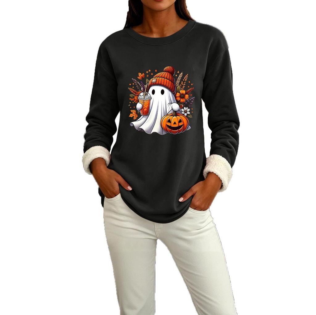 Women's Long Sleeve Pullover Round Neck Halloween Print Winter Casual Top