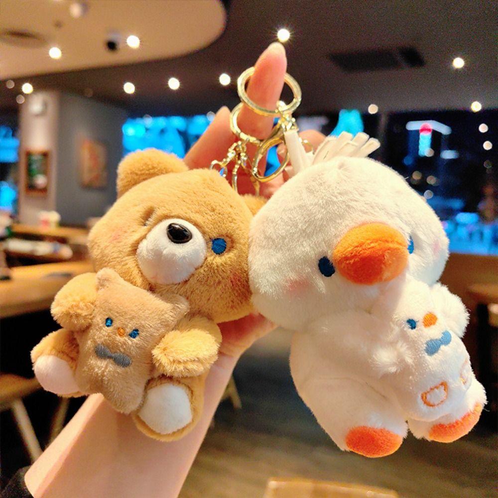 Bear Plush Animal Keychain Animal Hugging Series Plush Doll Keyring  Doll Machine Prize