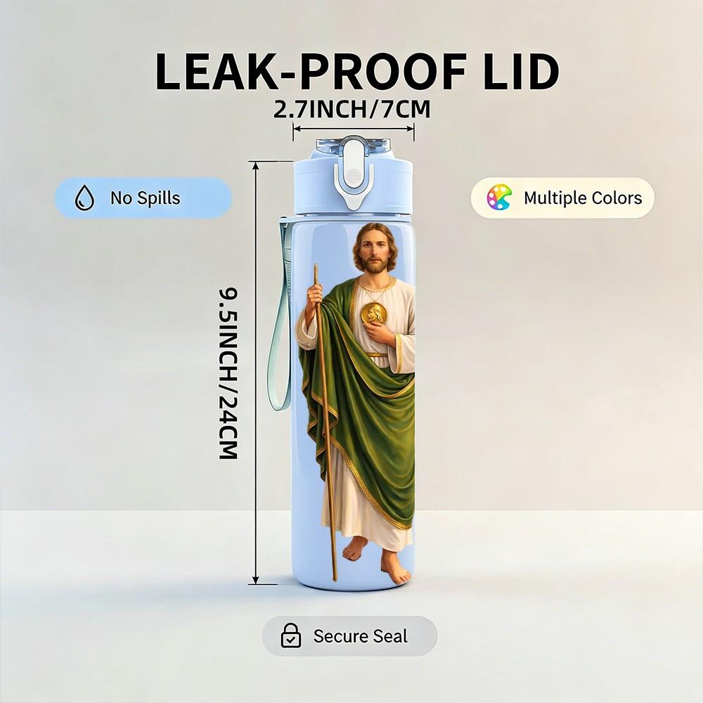 1PC Saint Joseph Religious Figure 750ml Color Plastic Sports Water Bottle Leakproof Flip Straw Lid Suitable for Sports Office Home Use
