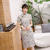 1011 summer new fashionable and elegant slim double-layer medium and long finch feather satin improved cheongsam dress diagonal placket