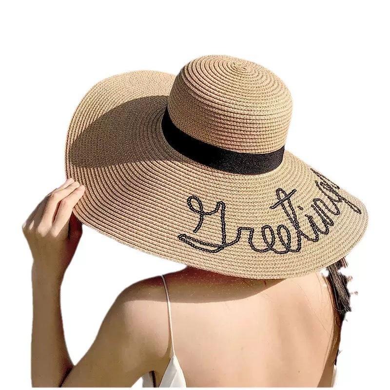 Straw hat female sunscreen sunshade beach seaside big brim vacation travel Internet celebrity small fresh versatile sun hat
