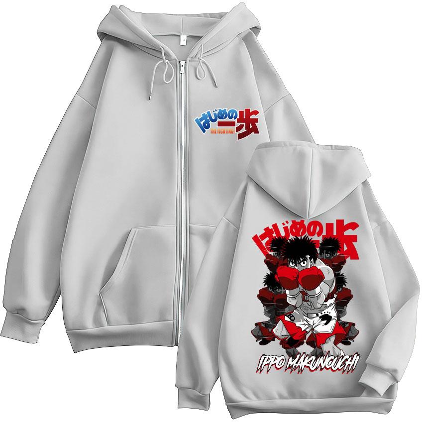 Anime Hajime No Ippo Kamogawa Boxing Gym Zip Up Hoodies Makunouchi Takamura KGB Sweatshirt Loose Fleece Casual Coat