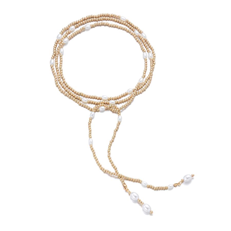 Luxury Aesthetic Hip Hop Irregular CCB Pearl Strand Necklace Fashion Y-Shaped Round Tassel Choker
