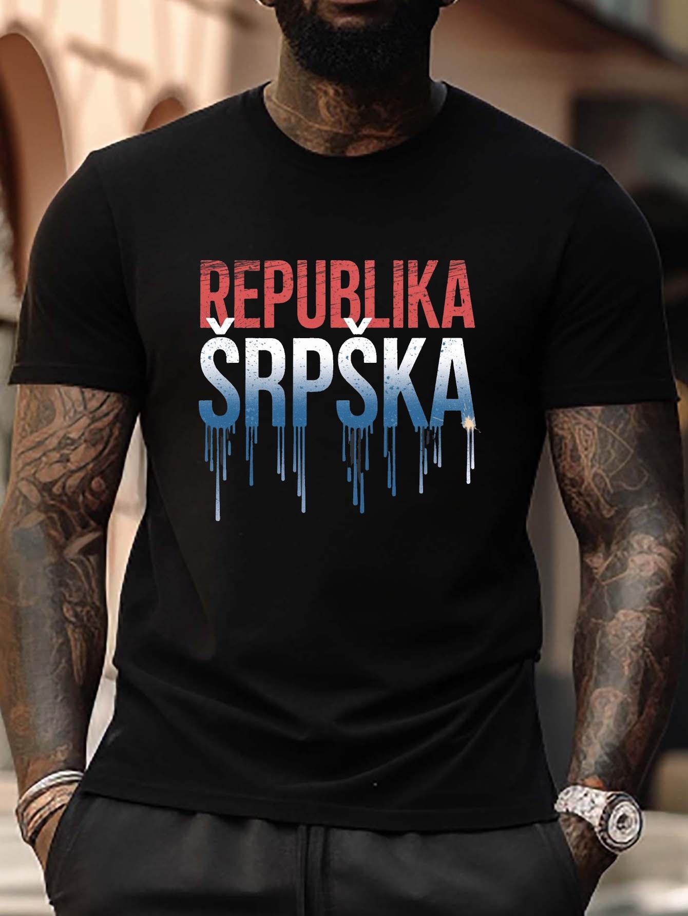 

Republic Plus Size Grunge Text T-shirt - REPUBLIKA SRPSKA Graphic Tee in Red XXL