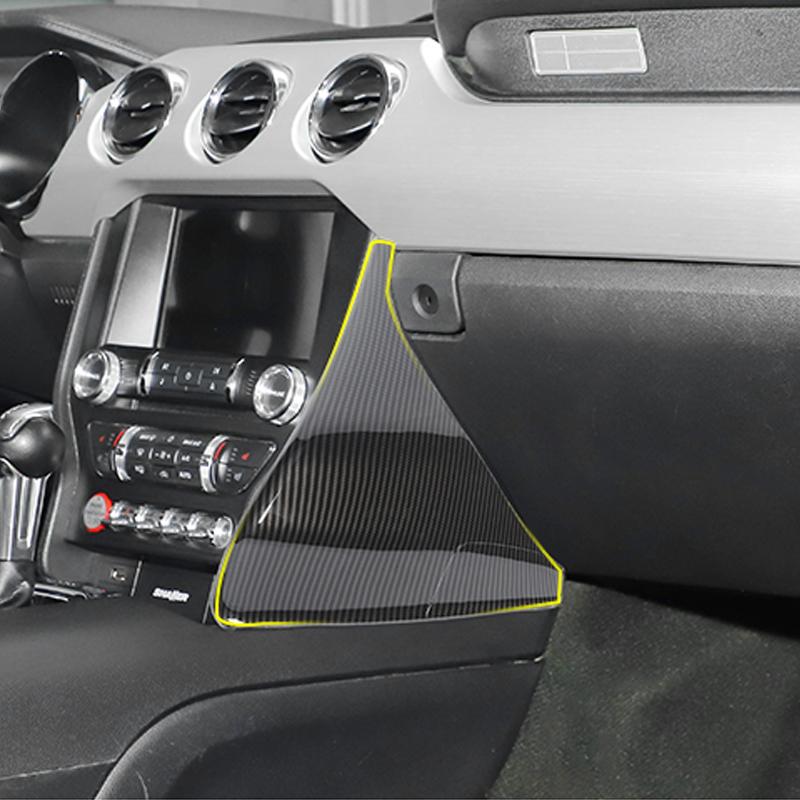 Car Steering Wheel Door Handle Decoration Center Console Cover Protective Sticker For Ford Mustang 2015 Up ABS Car Accessories Carbon Fiber Black