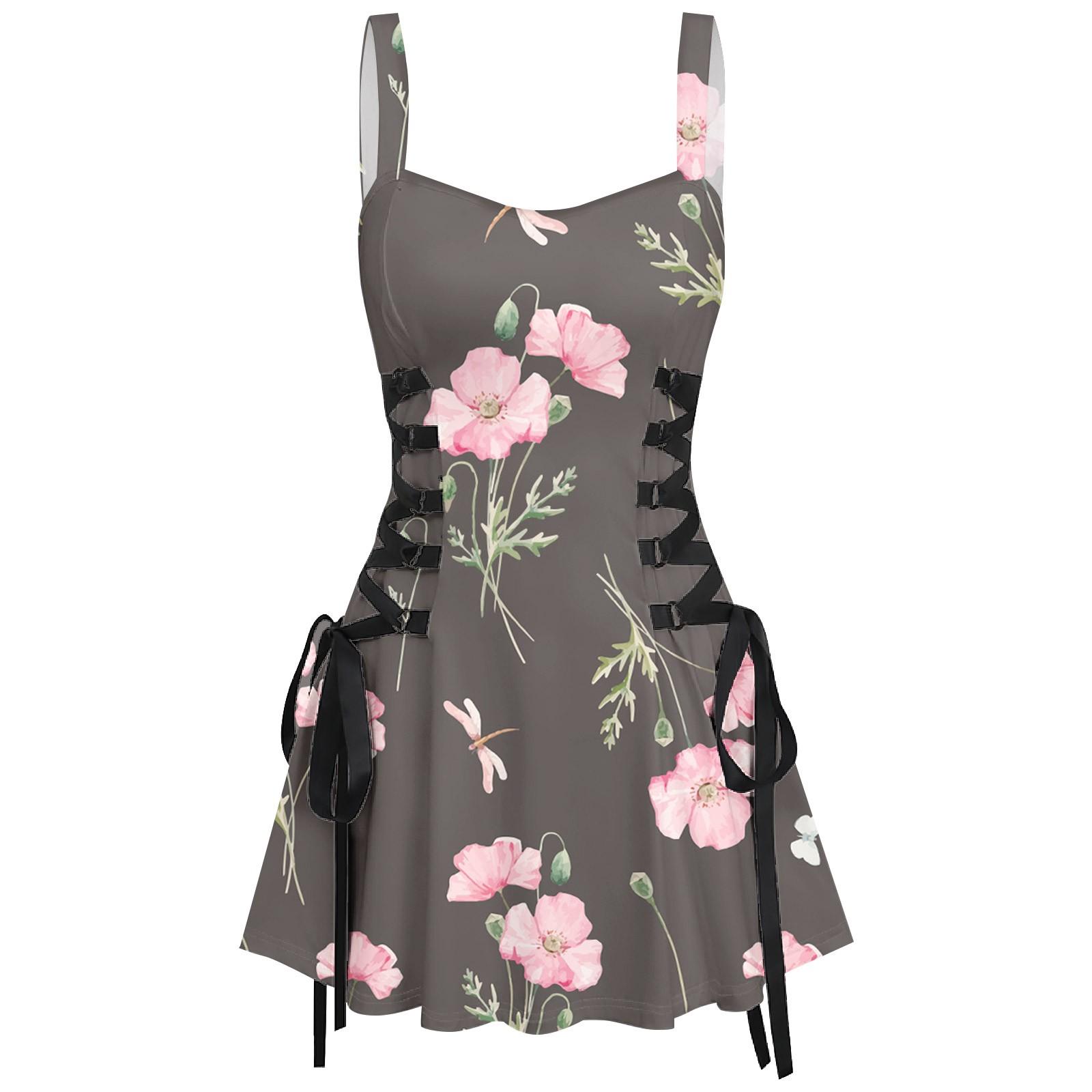 

Женское повседневное модное обычное печатное сексуальное короткое платье на бретелях в стиле ретро, юбка в стиле ретро L