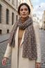 Coffee Scarf with Light Polka Dots - 180x90 , Cotton and Polyester