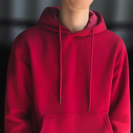 Men Hoodie Solid Color Ribbed Cuff Autumn Winter Drawstring Warm Sweatshirt for Daily Wear