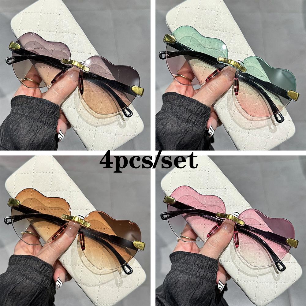 New Rimless Sunglasses Heart Fashion Pc Frame Women Men Code Round Sun Glasses for Female Male Gradient Traveling Oculos Glasses