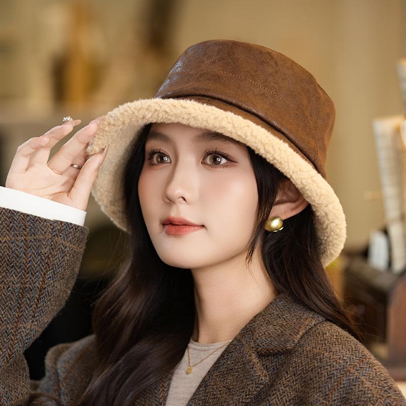

Thickened Patterned Fisherman Hat FallSeason and ColdSeason DailyWear Versatile Pot Hat Big Head Circumference Outside Windproof Warm Plush Hat One Size