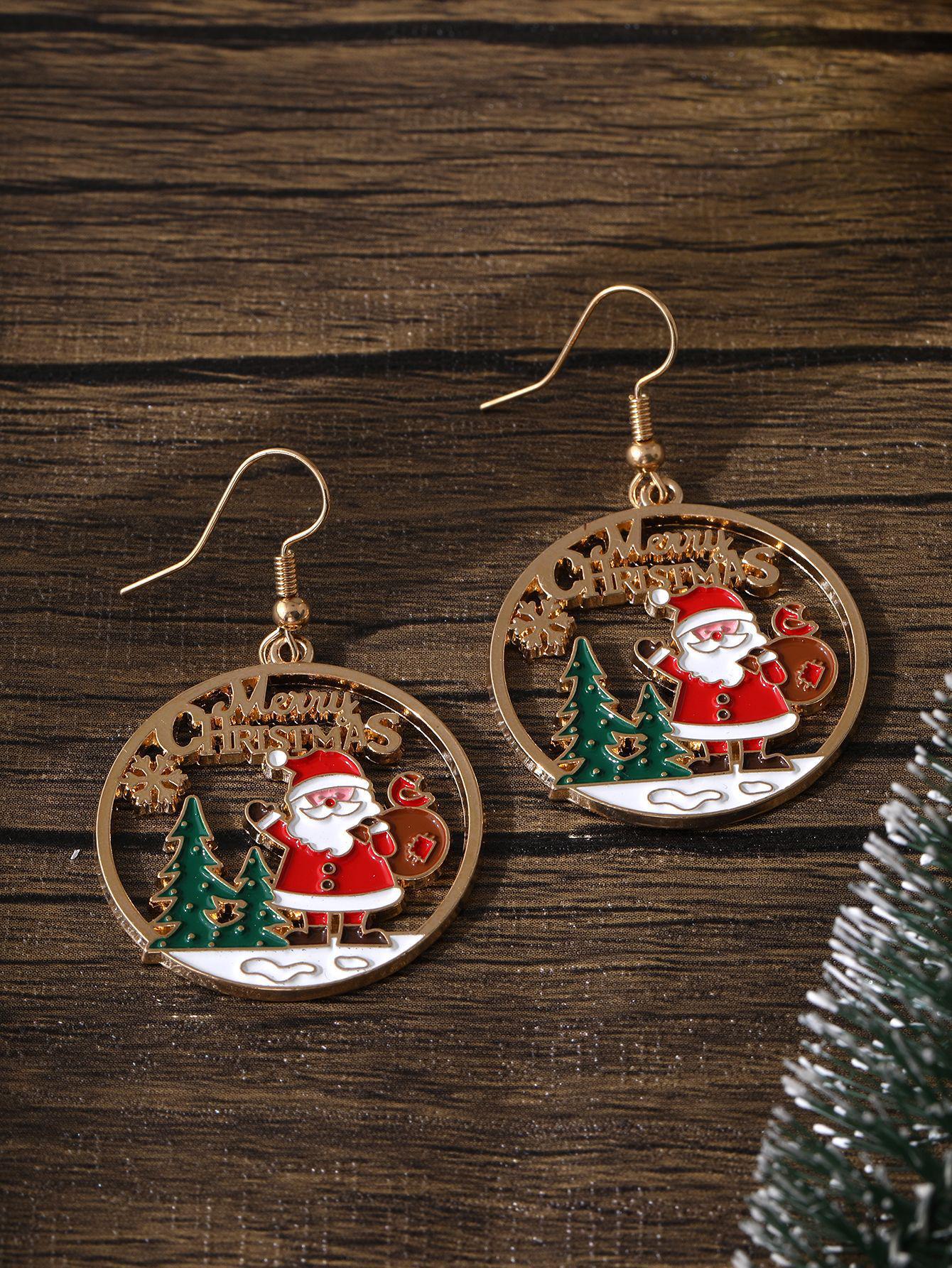 

Festive Snowman and Santa Gold Plate Dangle Earrings