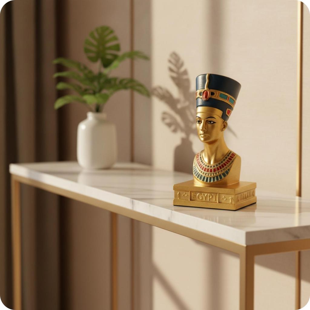 Pharaoh Bust Statue Engraved Base Nile Valley Ornament Blue Headdress