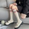 3 Pairs Women Pink Striped Knee High Socks Fashionable College Style Soft Comfortable Sweat Absorbing Breathable Casual Socks