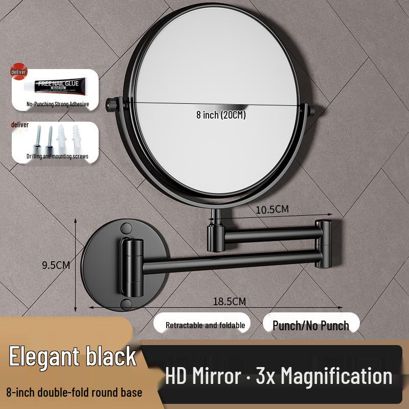 Wall-Mounted Foldable Vanity Mirror with Lights (Double-Sided, Punch-Free Installation) for Bathroom.