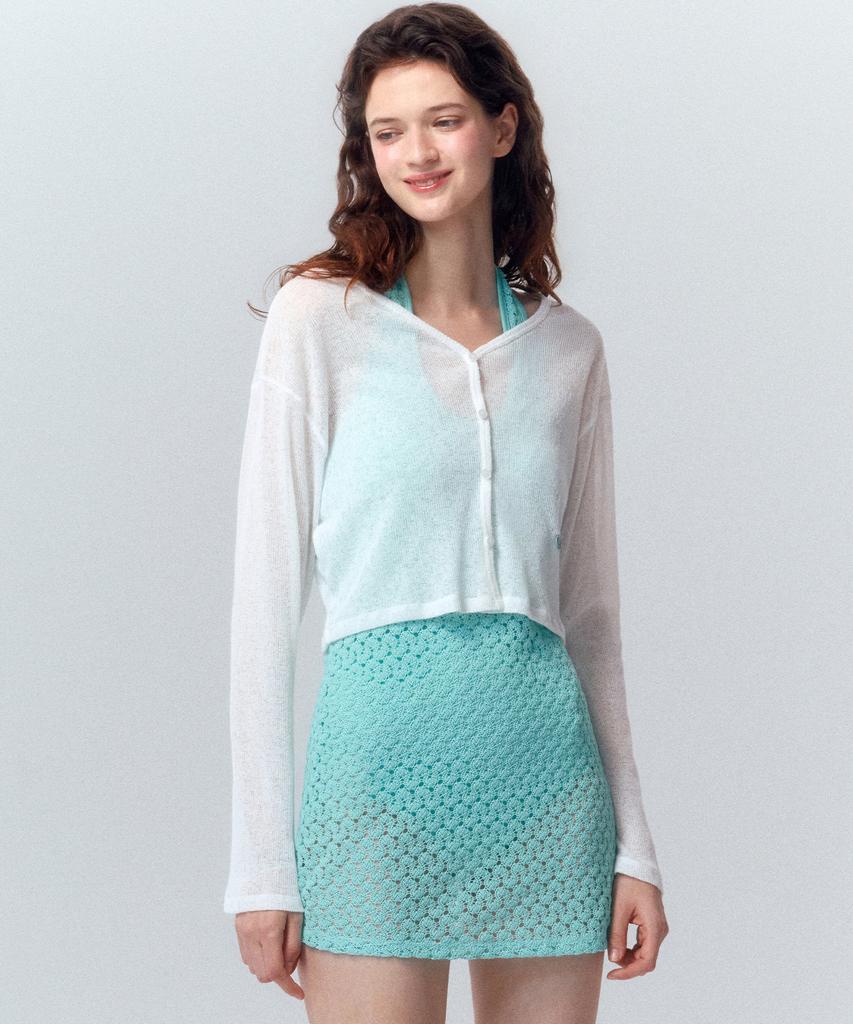 Kolallikeu Linen Sheer Crop Cardigan White