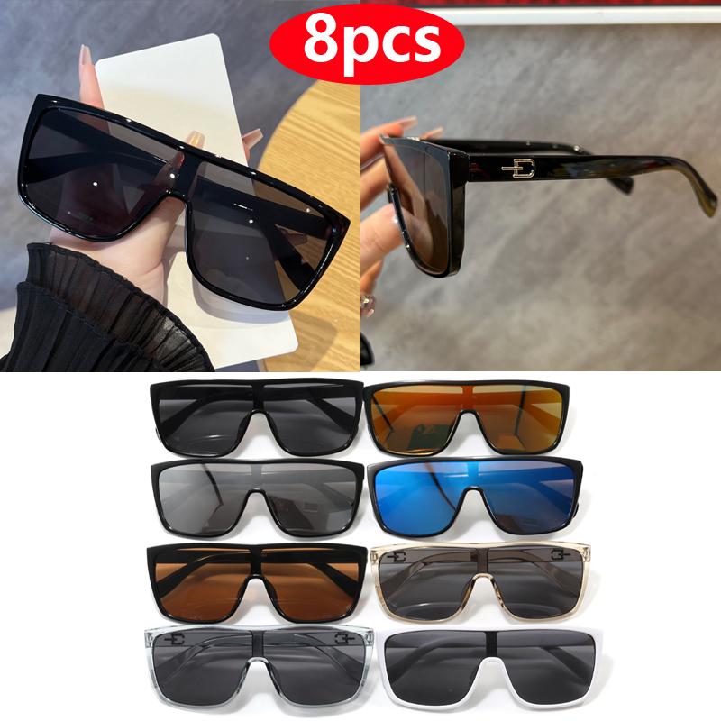 8pcs Oversized Square Sunglasses Women Men One Piece Goggle Brand Sun Glasses Outdoor Eyewear Cycling Driving Shades Sports