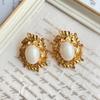 Vintage Medieval Gold Leaf & Glass Pearl Earrings with 925 Silver Posts