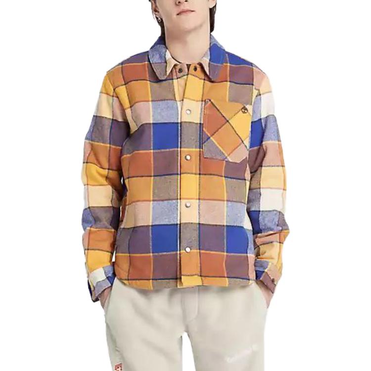 Timberland Organic Cotton Fleece-Lined Overshirt Plaid Collar Long Sleeve Shirt Men Shirts Yellow A6G5S-DY1