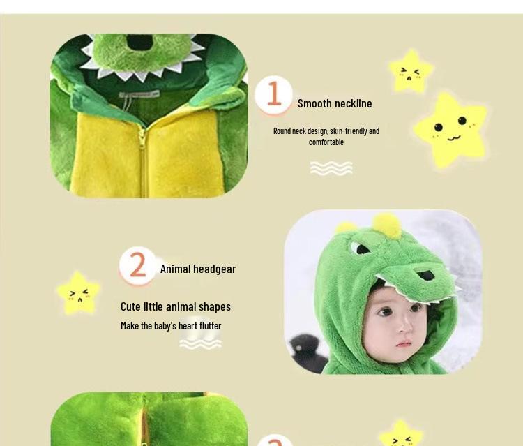 Autumn/Spring Thick Baby Dinosaur Romper - Warm, Cute, Perfect for Outings