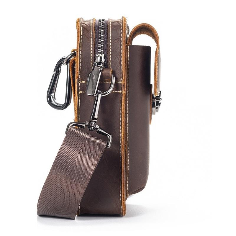 LION VERA Sacoche de Ceinture en Cuir Véritable pour Téléphone Homme Sacoche de Taille Fine Bandoulière