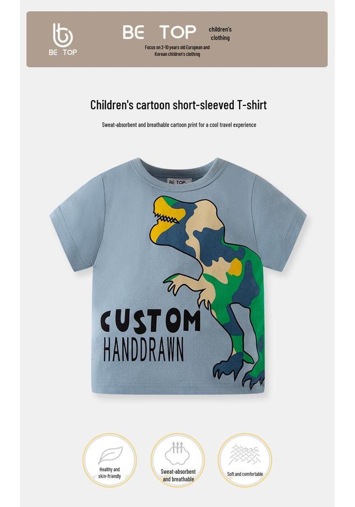 Korean Style Dinosaur Camouflage Short Sleeve T-Shirt for Boys