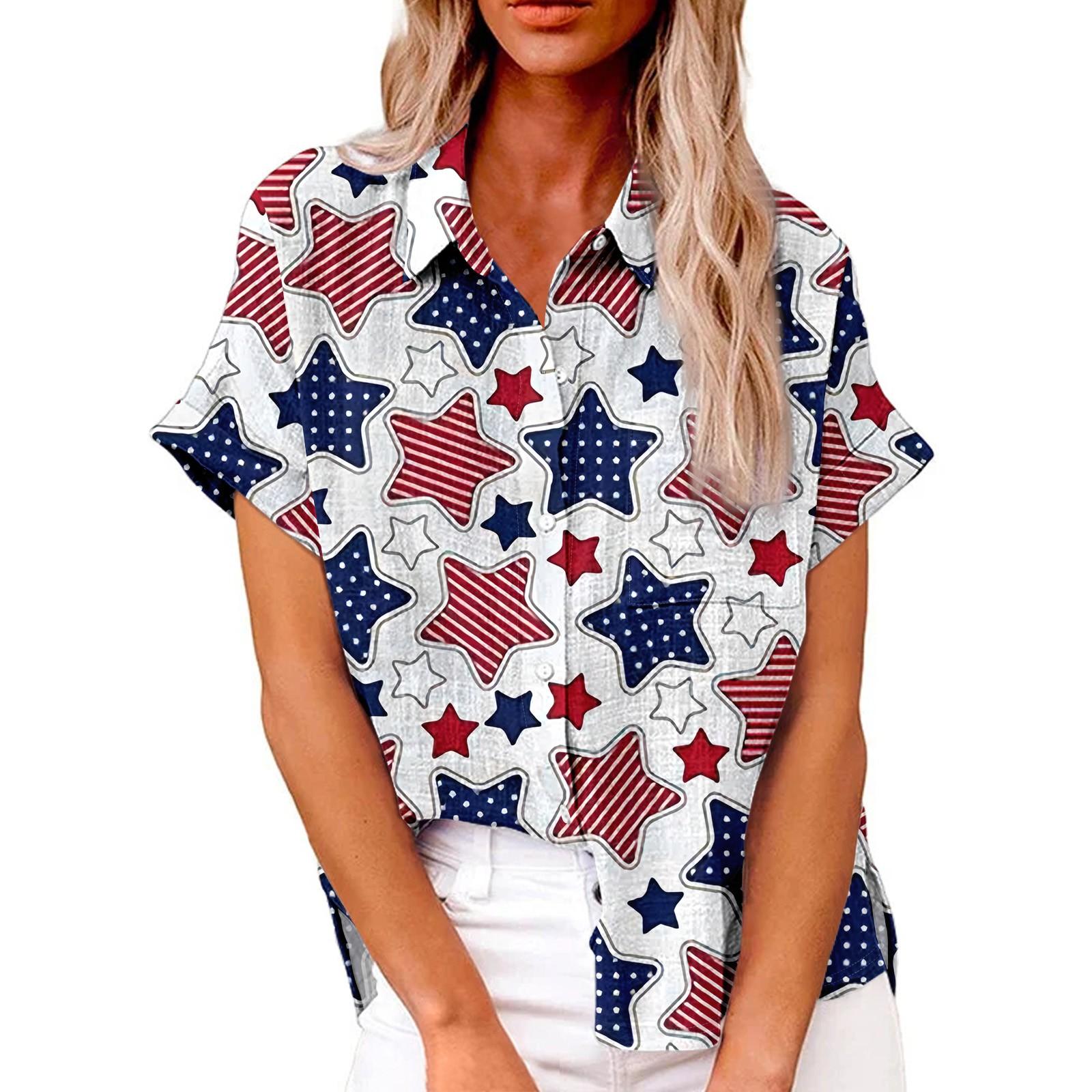 

Женская модная свободная повседневная рубашка с короткими рукавами и отворотами на пуговицах с принтом и карманной футболкой Топ L