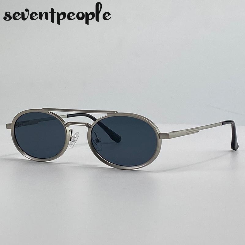 Small Oval Metal Frame Steampunk Sunglasses For Women  Luxury Brand Vintage Double Beam Shades Classic Round Punk Eyewear
