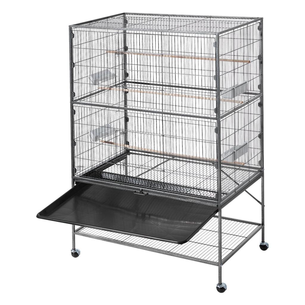 Bird Cage, 930 X 580 X 1510 Mm, Flat Top, Wrought Iron Bird Flight Cage with Perches, Slide-Out Tray and Plastic Feeders, for Blue Tit, Cockatiel,